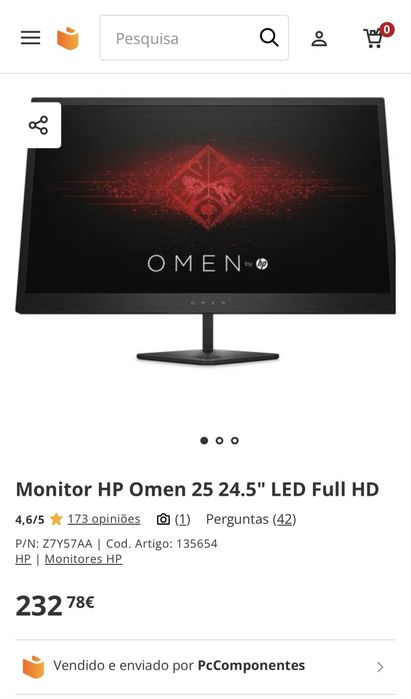 Monitor Gaming OMEN 24.5” 144hz