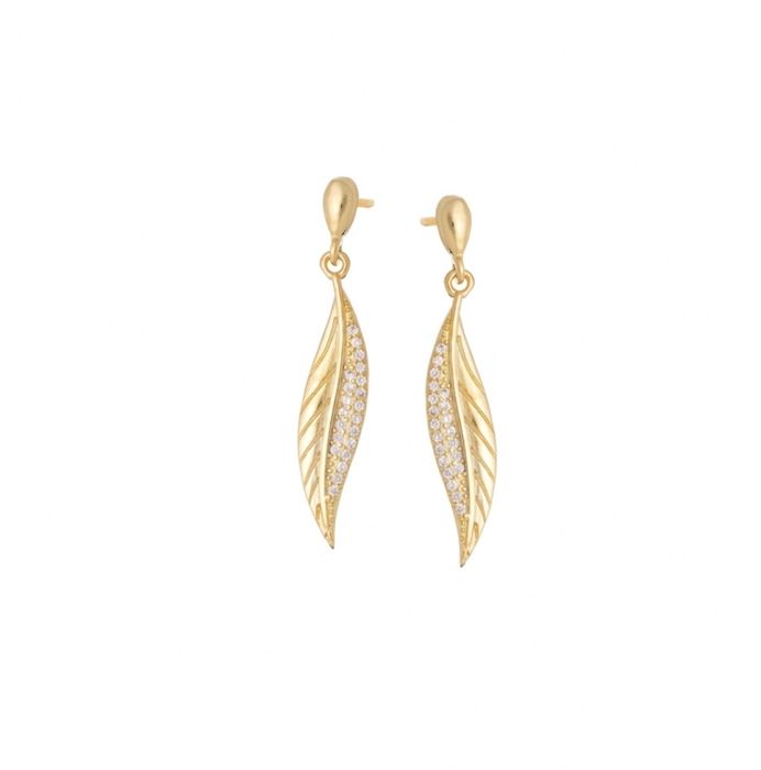 Kolczyki z listkami i cyrkoniami, srebrne pozłacane pr. 925 Ania KRUK