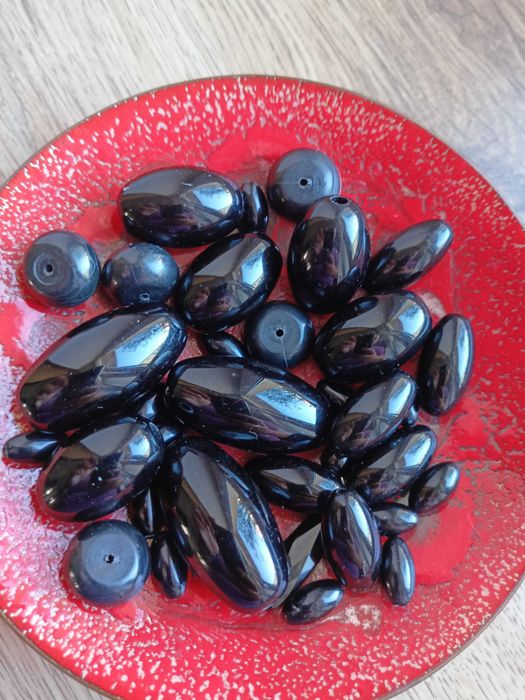 Korale koraliki akrylowe oliwki czarne do ponownego wykorzystania