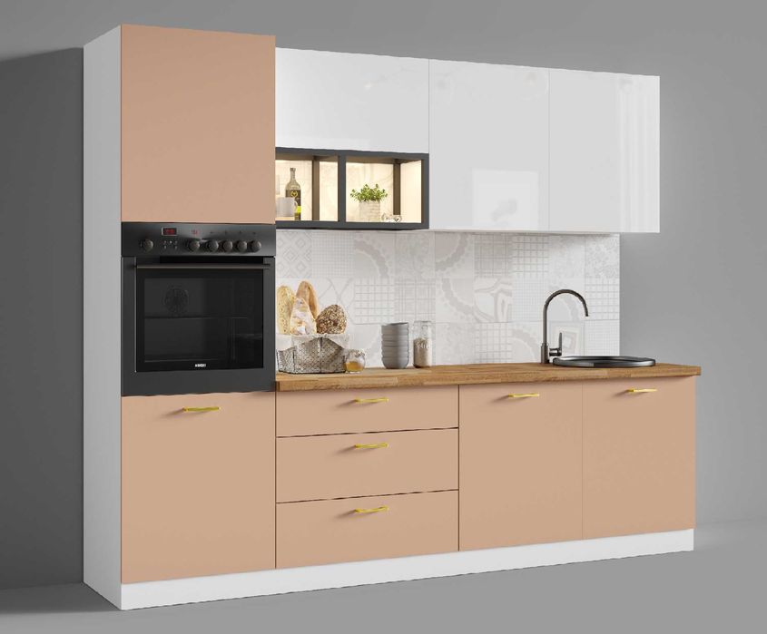 ARA 260 kuchnia biały macchiato BLAT Orzech Porter 4 cm zestaw Nowość