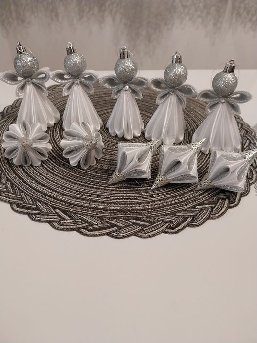 Aniołki,bombki choinkowe ze wstążki handmade