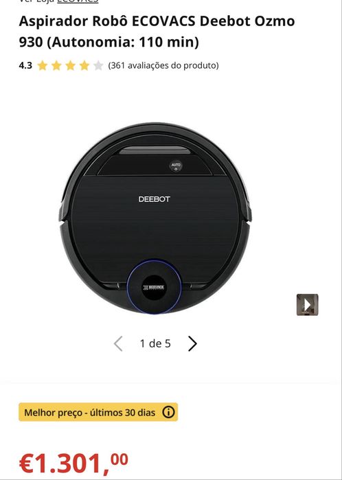 Aspiarador e lavadora ECOVACS Deebot OZMO 930  com pouca uso