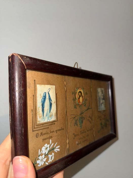 Antyk obrazek religijny recznie malowany tryptyk