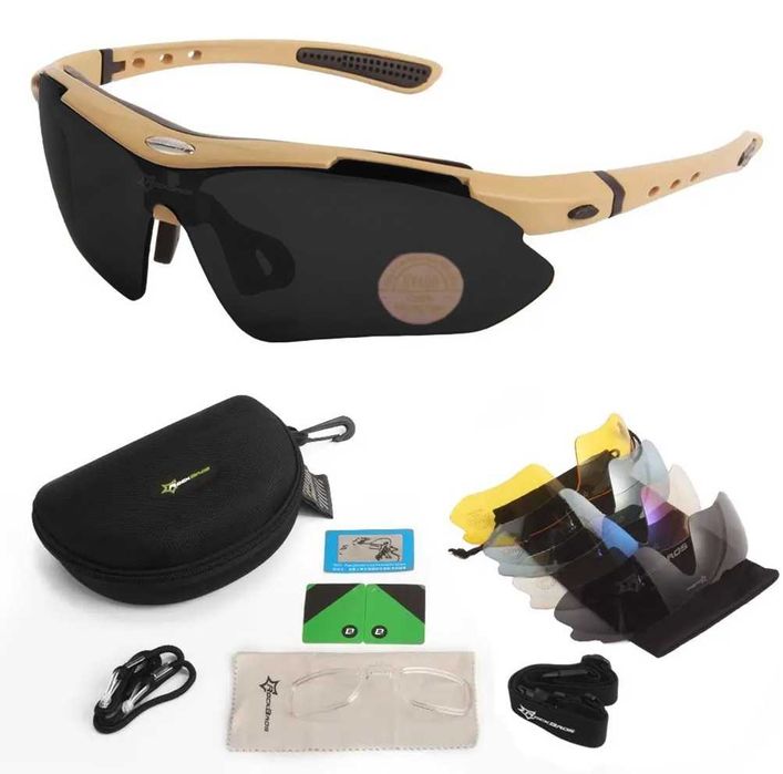 Солнцезащитные тактические очки 5 линз КОЙОТ с поляризацией  RockBros