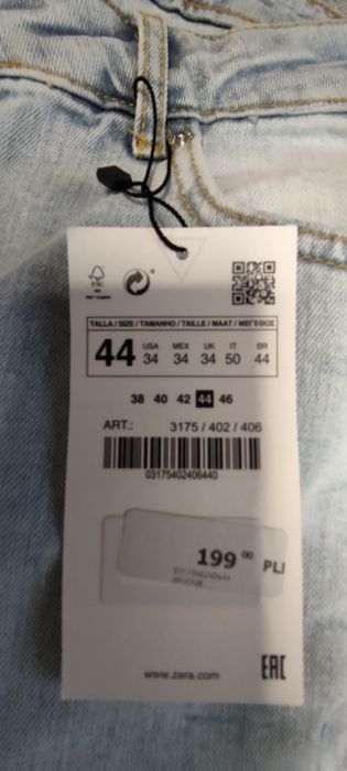 Zara jeans o kroju skinny fit z rozdarciami rozmiar 44