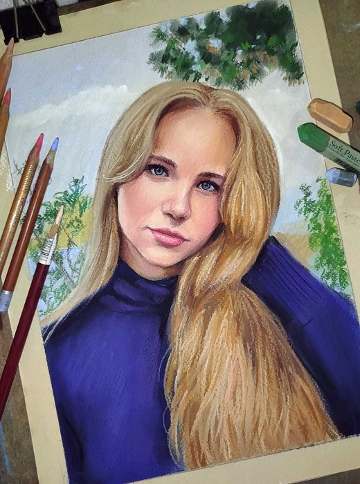 Портрет по фото на заказ карандашом или пастелью, ручная работа