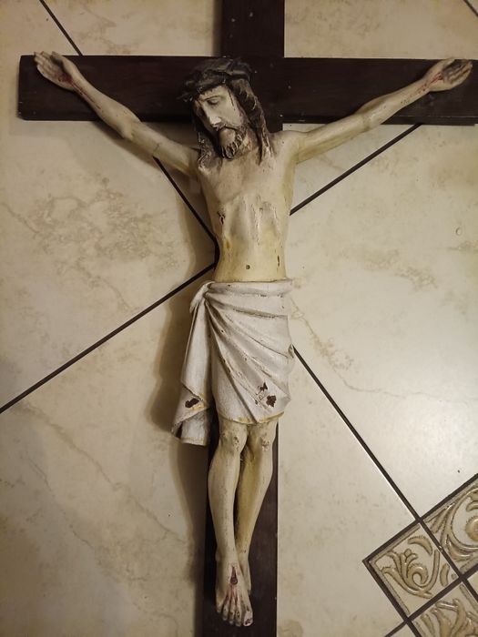 Stary krzyż 116 cm Jezus drewno XIX wiek