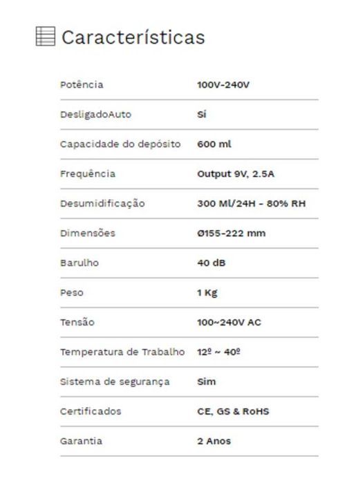 Mini Desumidificador 600ml novo