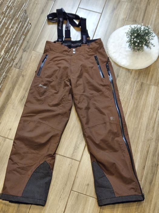 Bergans brązowe spodnie narciarskie XS/S szelki zimowe