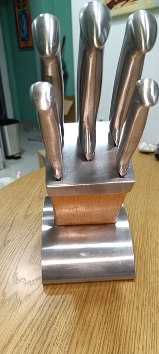 Conjunto de 5 facas de cozinha com suporte madeira