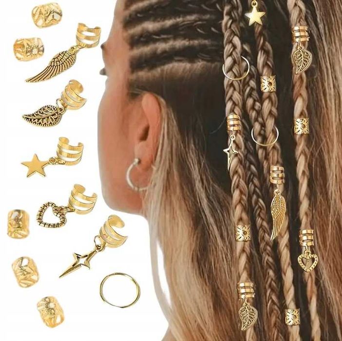 Biżuteria do włosów pierścienie do warkoczyków ozdoby złote Boho