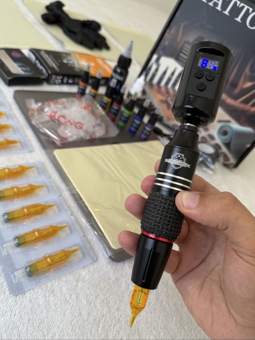 Kit Tatuagem Sem Fios COMPLETO Máquina Pen, Pele Treino/Fácil Utilizar