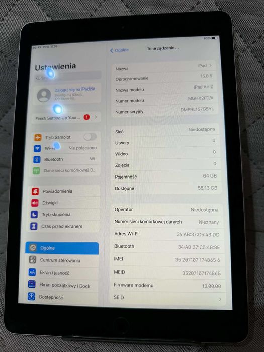 Apple iPad Air 2 Wi-Fi + Cellular Tablet 9,7 Cala 2/64 GB slot karty SIM LTE