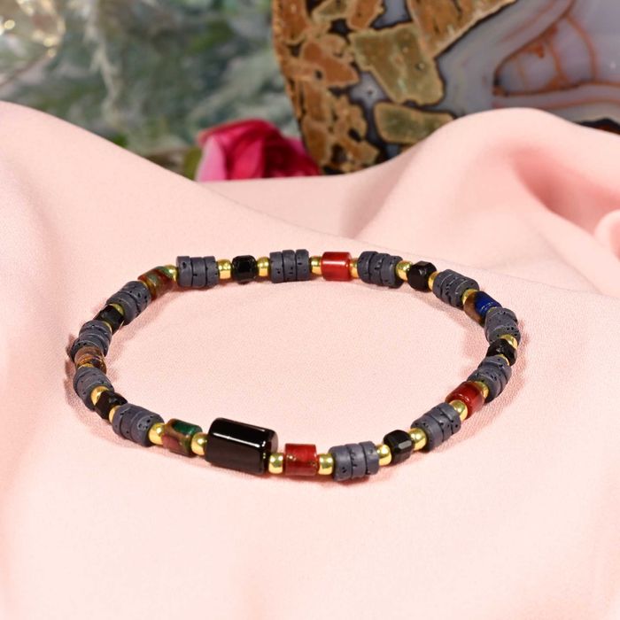 Bransoletka Turmalin czarny Jaspis lawa