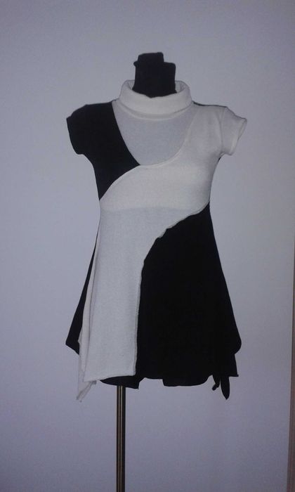 S/M 38/40 Tunika damska asymetryczna wełniana dłuższe boki rogi