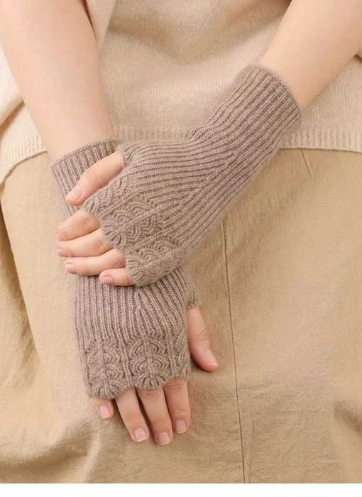 beżowe latte rękawiczki wełniane mitenki vintage 100% wełna ciepłe