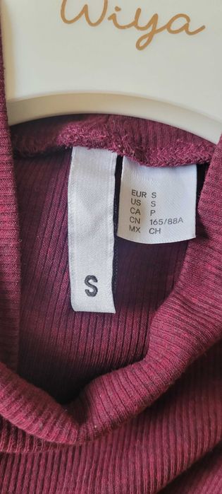Jagodowy top prążek burgundowy stójka H&M, roz S