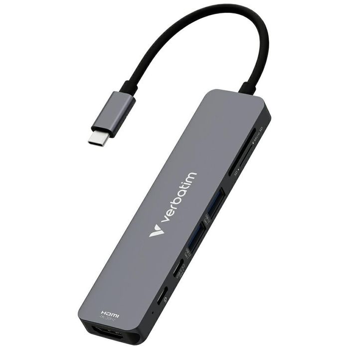 Adapter Hub Verbatim HDMI/USB-C 3.2/USB-C/2xUSB-A 3.2/SD/microSD aluminiowy 32158
