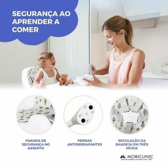 Cadeira alta 2 em 1, 360º, 2 alturas ajustáveis, Máx 35kg, Bandeja e armazenamento, Branco verde