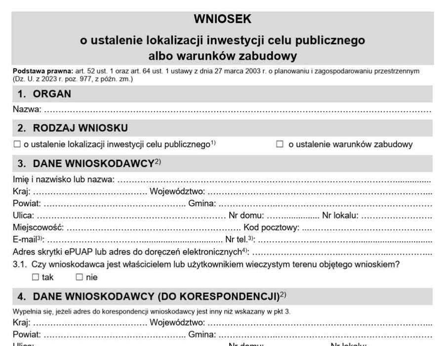 Wnioski o wydanie warunków zabudowy