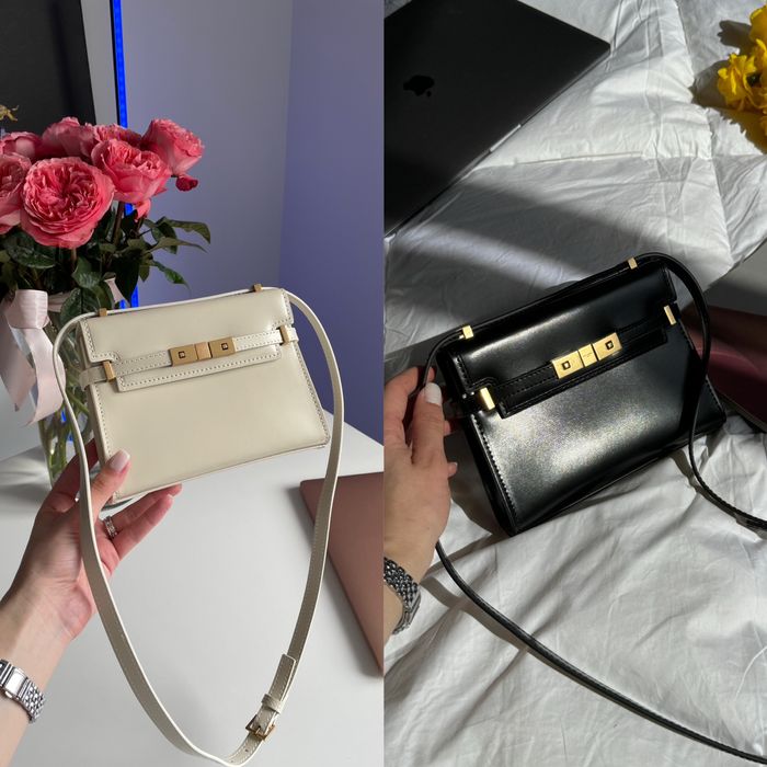 Сумка YSL Yves Saint Laurent Manhattan Mini шкіра | кремова та чорна