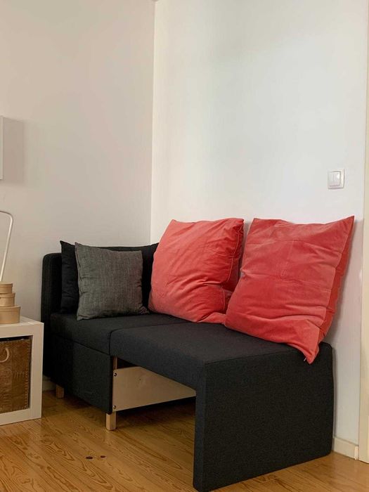 sofá individual/cama/chaise long (ikea), preto