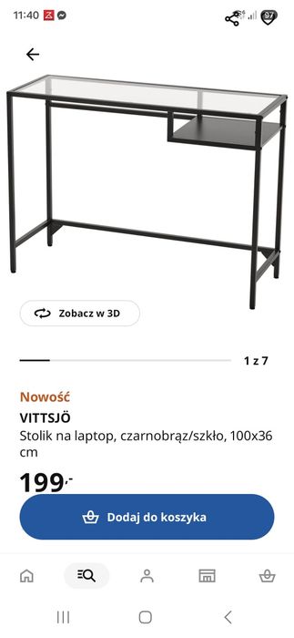 Biurko, stolik na laptop, szklany blat, IKEA