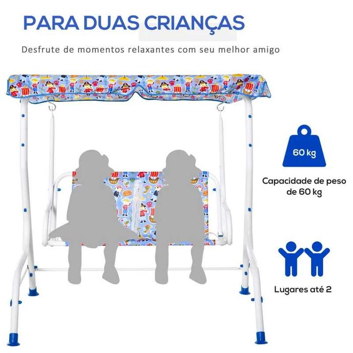 Baloiço Infantil de Jardim com Toldo e Cintos de Segurança - Azul