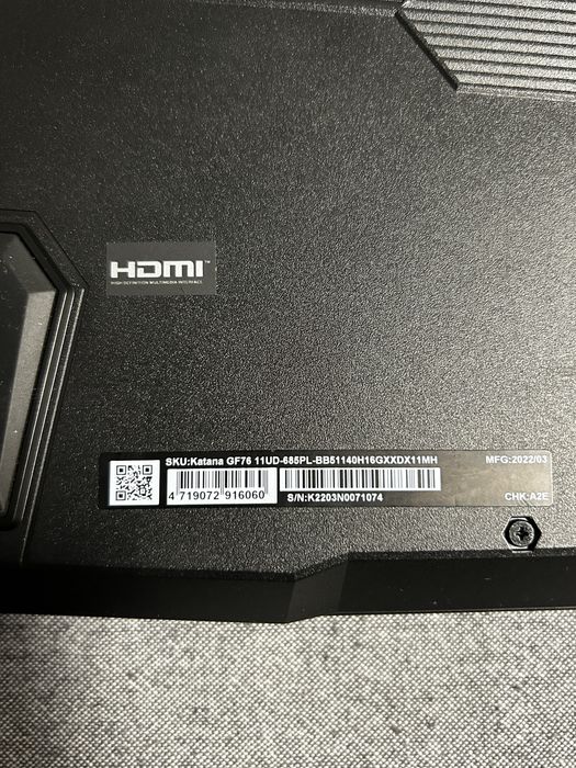 MSI Katana GF76 11UD – i5 / RTX 3050 Ti / 16 GB RAM / SSD 512 GB