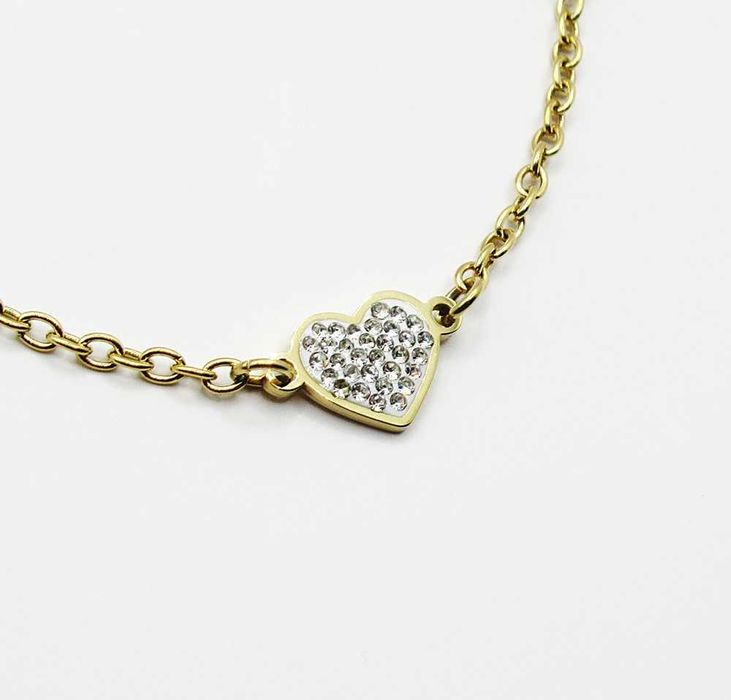 Bransoletka stal chirurgiczna złote serca cyrkonie Blueberry nowa BB39