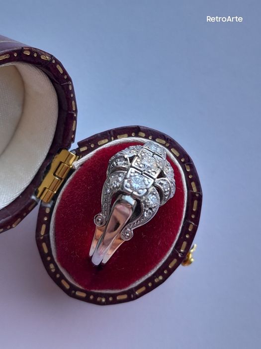 R.13 Pierścionek Art Deco 5.2g Diamenty 0.52ct Złoto 585 WYCENA
