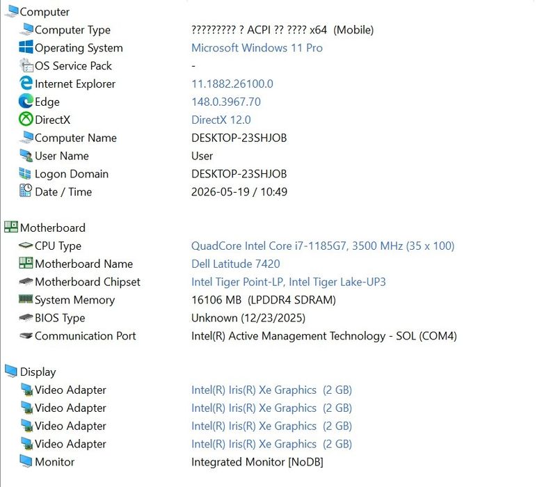 Dell Latitude 7420 / Core i7-11gen / 16GB / 256GB SSD / FHD / Win11 Pro