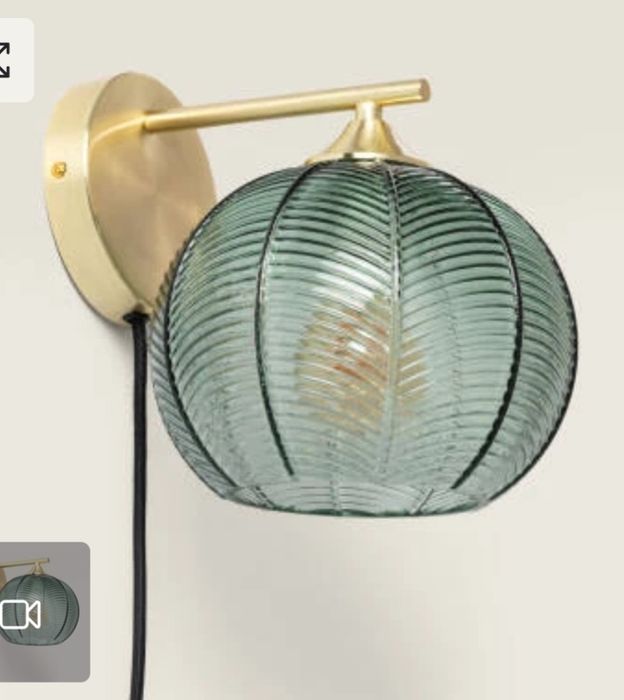 Kinkiet lampa ledika zielony ryfloqany dekoracyjny żyrandol na włącznik