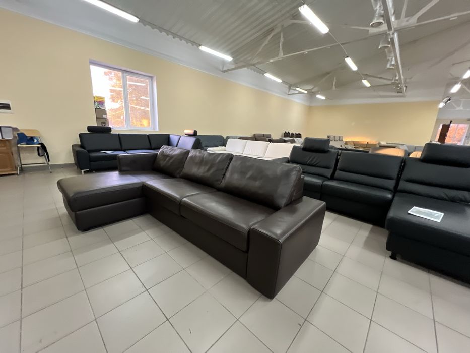 Доставка Диван кутовий шкіряний розкладний з нішею темно коричневий