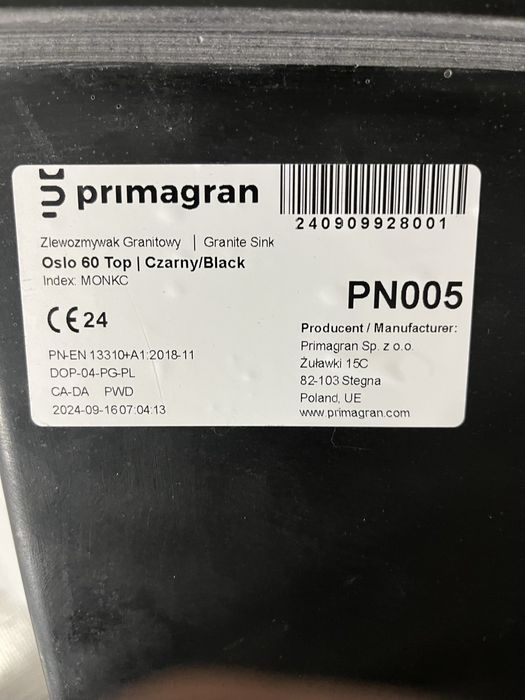 Zlewozmywak Granitowy Primagran Oslo 60 Top