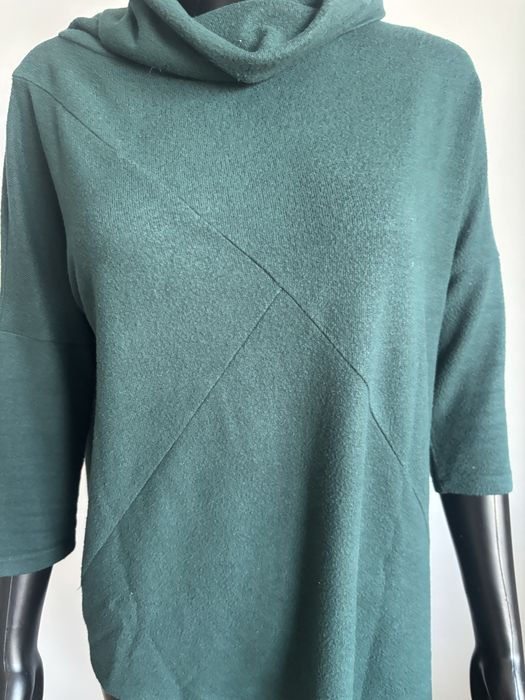Sweter Damski Butelkowa Zieleń Luźny Golf Miękki Dzianina M/L