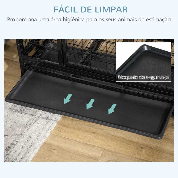 Gaiola de Metal c/rodas para Cães de Grande porte - 92x62x75cm - Preto