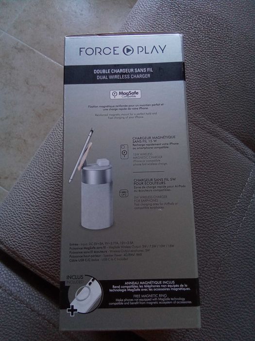 Carregar sem fios duplo mais coluna, nunca usado, embalagem selada.