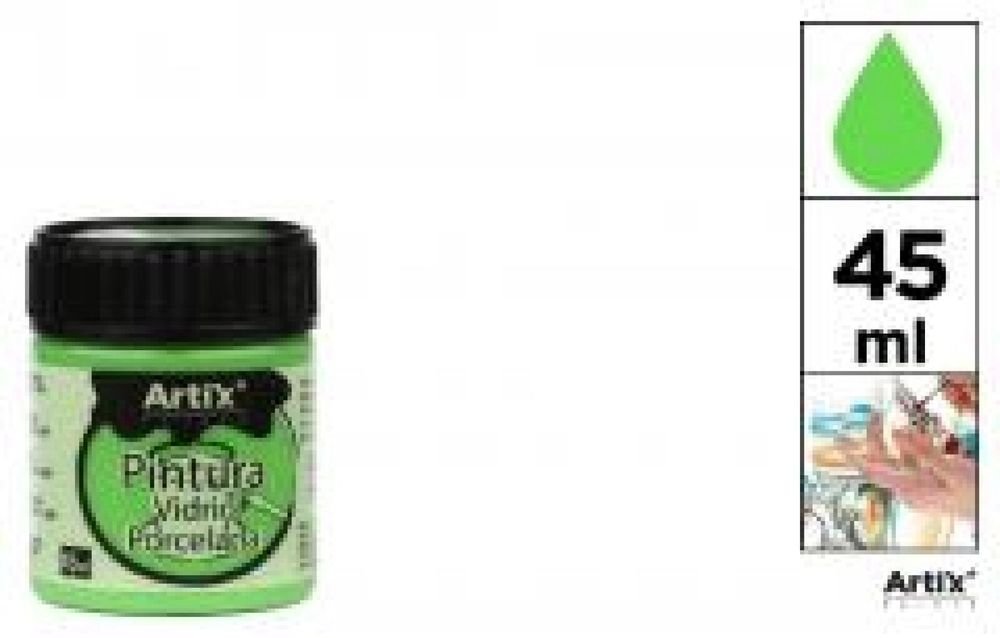 Farba do szkła i ceramiki 45ml jasnozielona (6szt) Artix folia,88x127