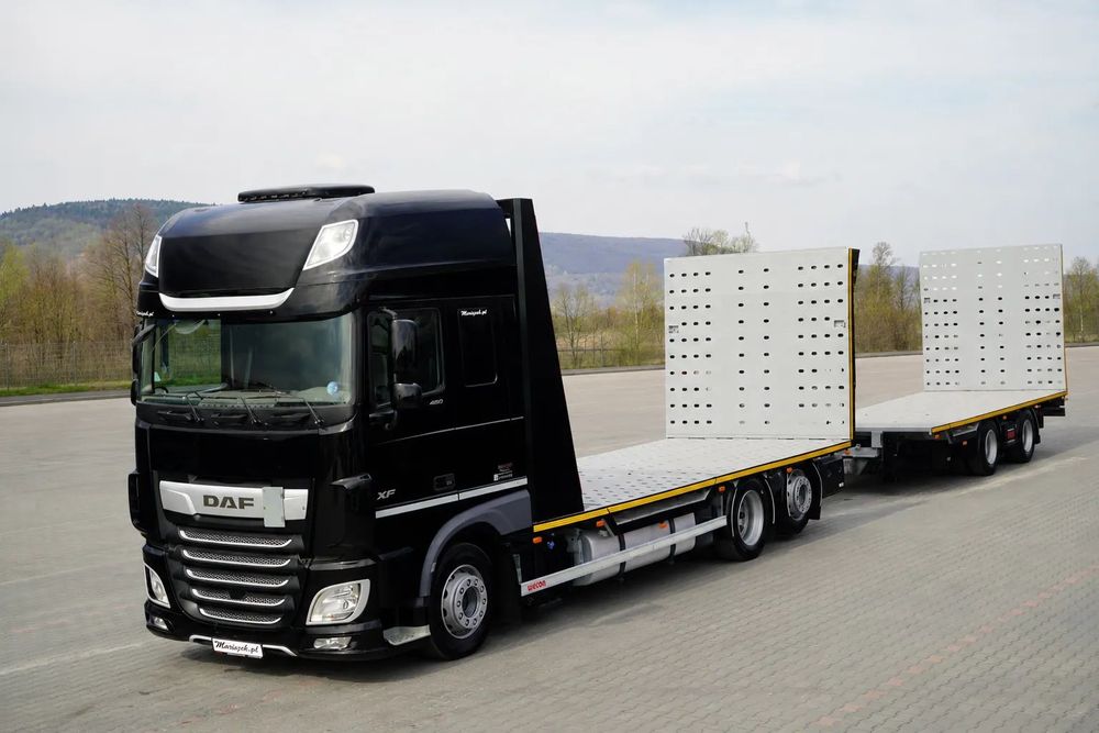 DAF XF 480 / ZESTAW TANDEM LAWETA / 15 ,6 M / SSC / PRZEJAZDOWY / NAJAZDY HYDRAULICZNE / STEROWANIE RADIOWE / WYCIAGARKA / OŚ PODNOSZONA / KLIMA POSTOJOWA