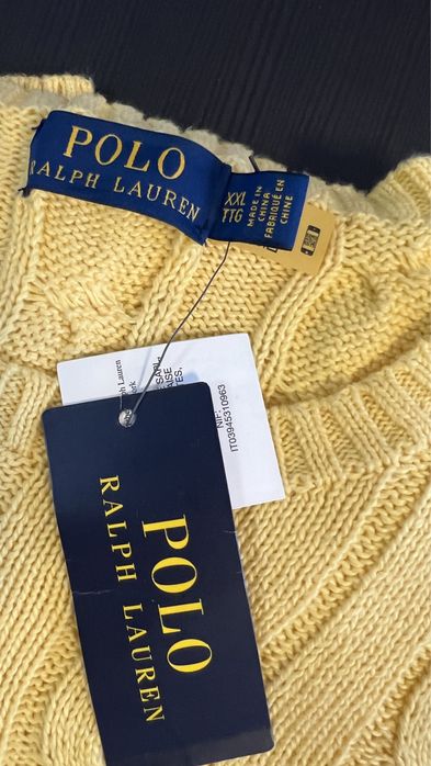 Nowy , meski sweter warkocz Polo Ralph Lauren. XXL. Oryginal. Zolty