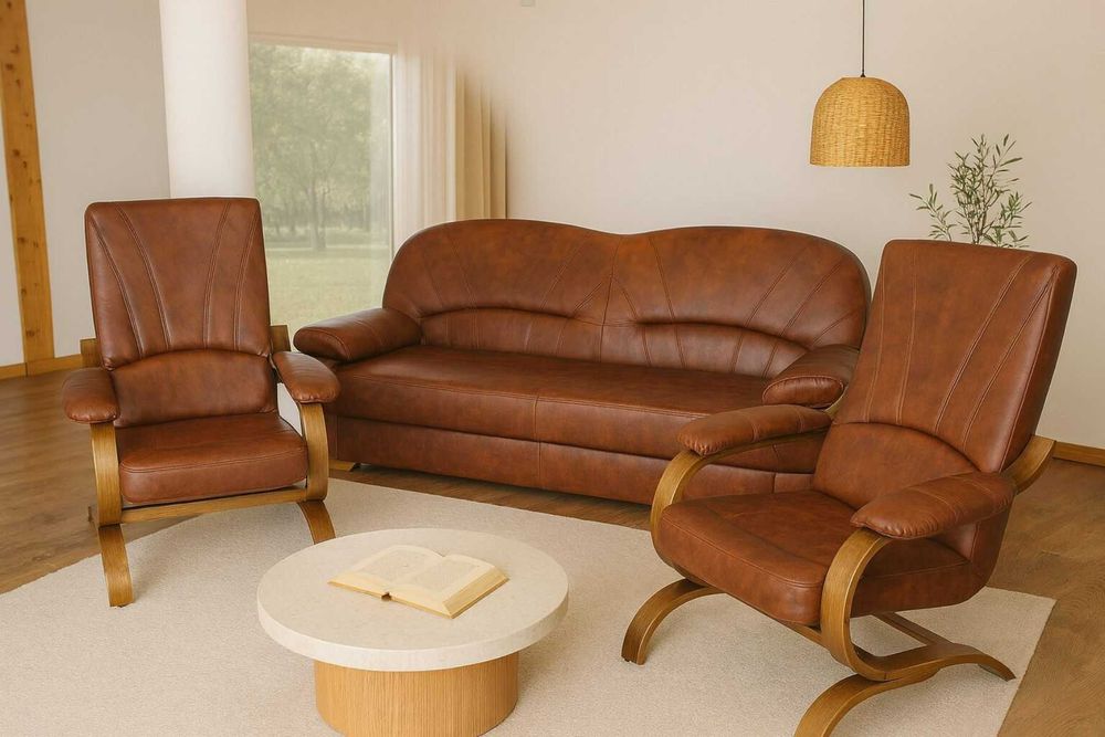 Komplet wypoczynkowy Gala – sofa i fotele! Skóra naturalna 100%!
