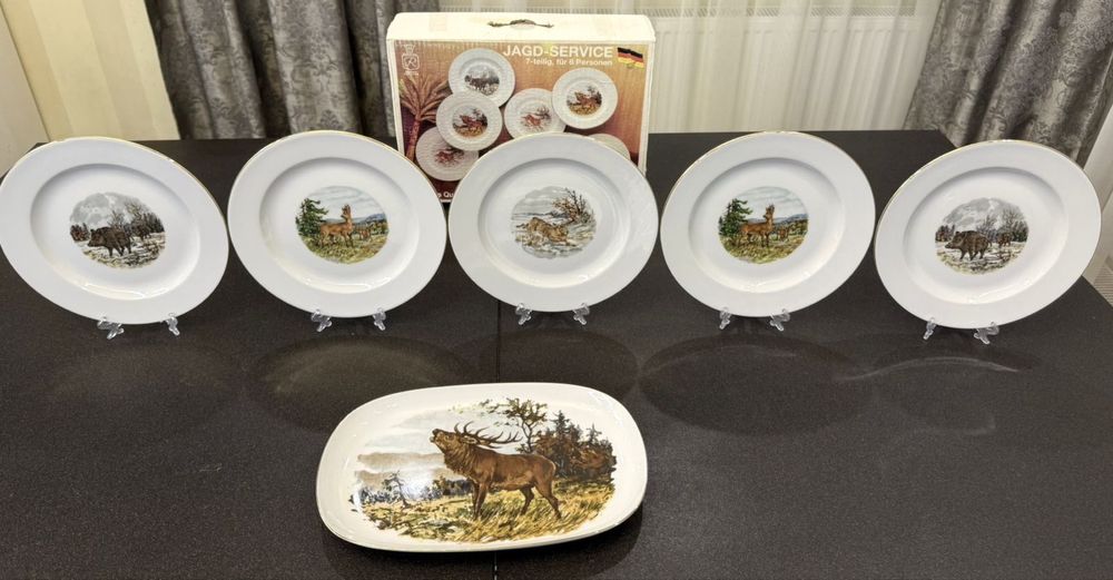 Фарфоровый столовый сервиз Wunsiedel GDR Германия мотив охота