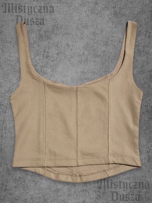 Crop top beżowy gorsetowy bluzka na ramiączkach SWAG y2k 2000 alternative cute