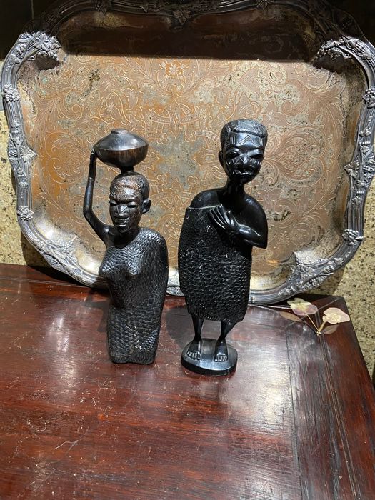 Casal esculturas Maconde Moçambique 22,5 cm Anos 60