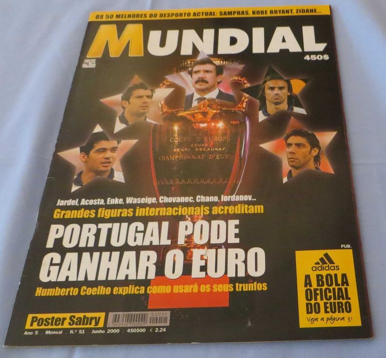 Revista futebol Mundial "Euro 2000" Os melhores, c/ poster Sabry  Novo