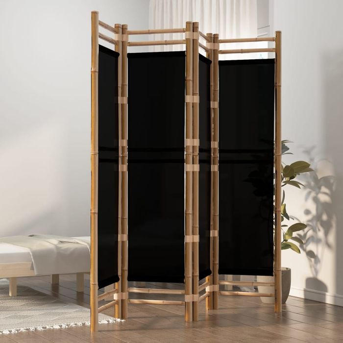 Vidaxl Składany Parawan 4-Panelowy, 160 Cm, Bambus I Płótno