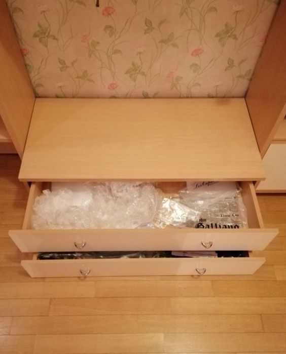 Тумба бежевая, комод деревянный 2 выдвижных ящика с ручками 35×95×45см