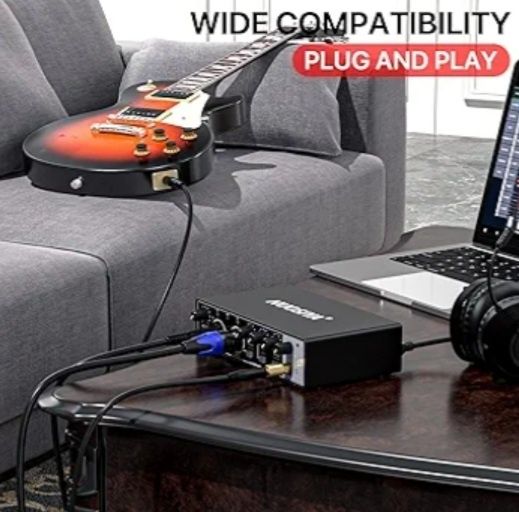 Yumin 1 Placa de Som para Estúdio de Gravação USB Interface de Áudio Profissional Equipamento de Som 48V Phantom para Gravação