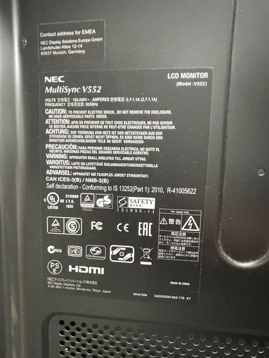 Monitor wielkoformatowy nec multisync v552